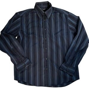 Men's Mondo di Marco Casual Button Down Shirt XL Navy Gray Striped